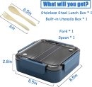 2 compartment Stainless Steel Leak-Proof Bento Lunch Box 1000ml