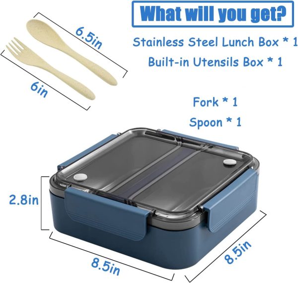 2 compartment Stainless Steel Leak-Proof Bento Lunch Box 1000ml